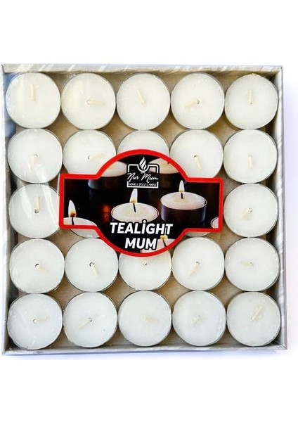 Mum Tealıght 50 Adet, Çaydanlık Mumu, Beyaz, 4 Saat Süresi