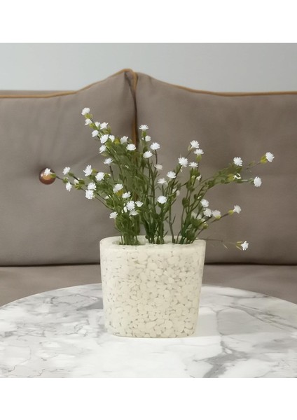 Dahil,vazo Dahil,vazoda Çiçek,beyaz Yapay Çiçek,vazo Dekoratif Deniz Taşı El Yapımı 10X5X14CM