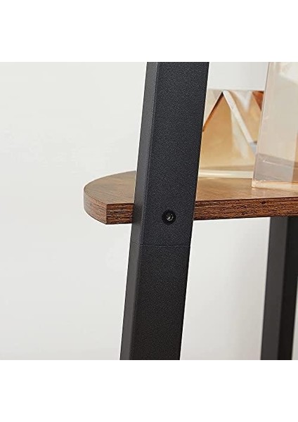 Köşe Rafı, Ayaklı Raf, Kitaplık, 4 Raflı Merdiven Rafı, Kolay Montaj, Sağlam Çelik Çerçeve, Oturma Odası, Yatak Odası, Balkon, Endüstriyel Tasarım, Eski Kahverengi-Siyah LLS34X