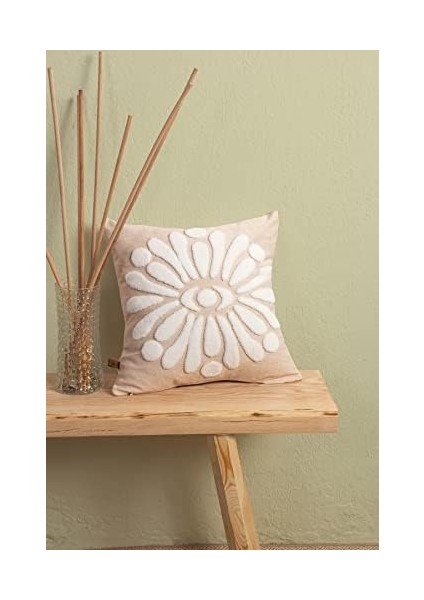 Jakarlı Kırlent 43X43 cm Boho Bej