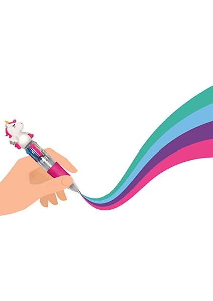 - Mini Tükenmez Kalem, 4 Renk, Mini Magic Rainbow, 2,3 x 10 Cm, Mürekkep 4 Renk, Yeşil, Açık Mavi, Mor, Pembe, Uç 1 Mm, Ergonomik Silikon Sap