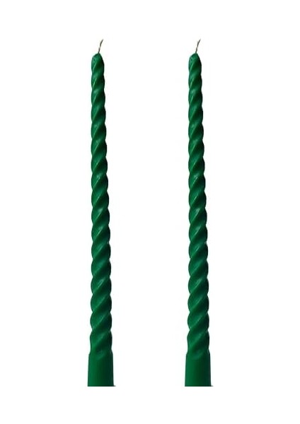 (2 Adet 27.5cm) Balmumu Mum Konik Burgulu Şamdan Mumu Doğal Dekoratif Beeswax Candle (Yeşil) Akmaz Kırılmaz Mum Bal Mumu