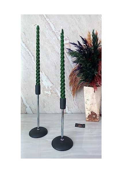 (2 Adet 27.5cm) Balmumu Mum Konik Burgulu Şamdan Mumu Doğal Dekoratif Beeswax Candle (Yeşil) Akmaz Kırılmaz Mum Bal Mumu