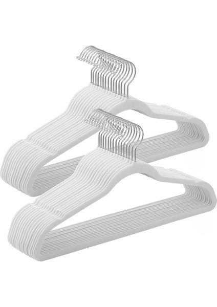 Kadife Elbise Askısı, 30'lu Set, Askı, Ceket Askısı, 41,5 cm Genişliğinde, Elbise Askısı, Ince, 360° Dönebilen Kanca, Mont, Gömlek ve Takım Elbise Için, Beyaz CRF026W02