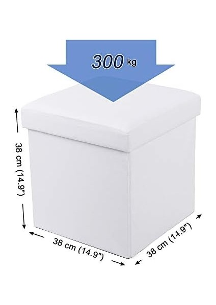 Depolama Alanlı Tabure, 300 Kg'a Kadar Dayanıklı, Beyaz, 38 x 38 x 38 Cm, LSF103