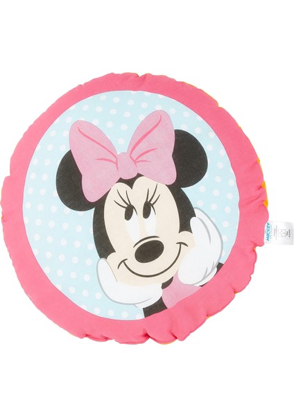 Minnie & Mickey Lisanslı Karakter BASKILI%100 Pamuk Kırlent, Çok Renkli, Yuvarlak