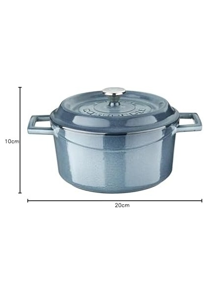 Metal Premium Serisi - Döküm Yuvarlak Tencere, 20 Cm, Majolik Gri