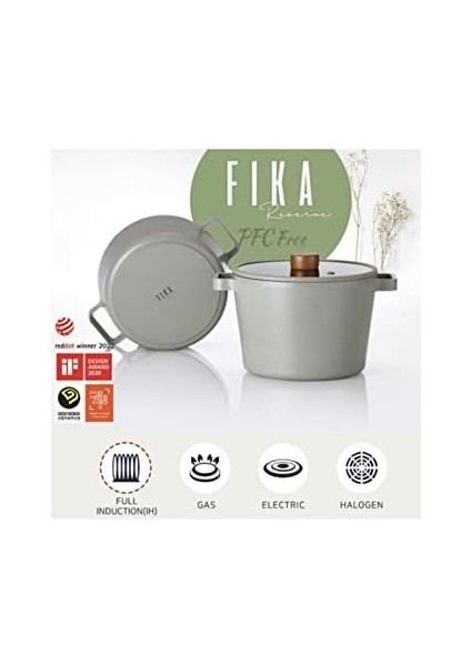 Neoflam Fika Cam Kapaklı Alüminyum Döküm Tencere 24CM Gri D-NEOG224