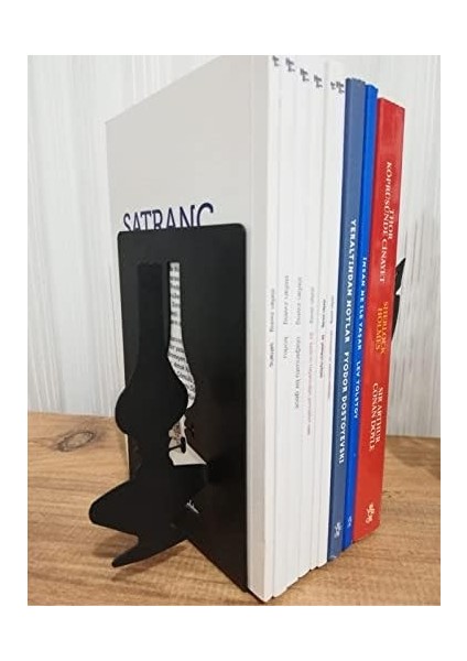 Dekoratif Divit ve Gaz Lambası Desenli Metal Kitap Tutucu 2'li Paket