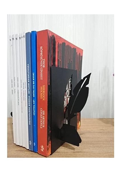 Dekoratif Divit ve Gaz Lambası Desenli Metal Kitap Tutucu 2'li Paket