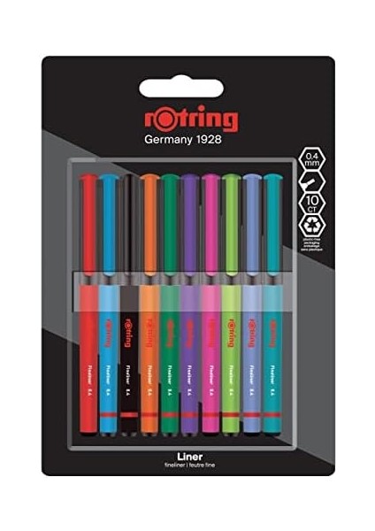 Fineliner, Ince Keçe Uçlu Kalem 0.4 Mm, 10'lu Paket, Karışık Renkler