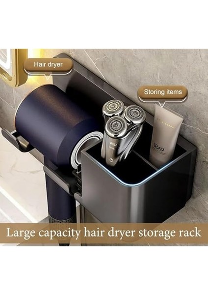 Saç Kurutma Makinesi Tutucu Banyo Organizeri: Duvara Monte Edilebilir, Pratik Depolama Çözümü (Siyah)