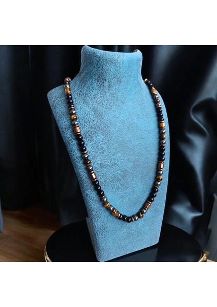 Otantik Kolye 3 Doğal Taş Doğal Taş Kolye Bohem Kolye 8 mm Doğal Taş Kolye Kaplan Gözü Hematit Oniks