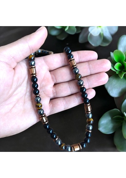Otantik Kolye 3 Doğal Taş Doğal Taş Kolye Bohem Kolye 8 mm Doğal Taş Kolye Kaplan Gözü Hematit Oniks fiyatları