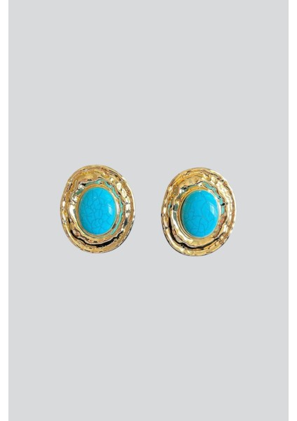 Mavi Taşlı Oval Küpe