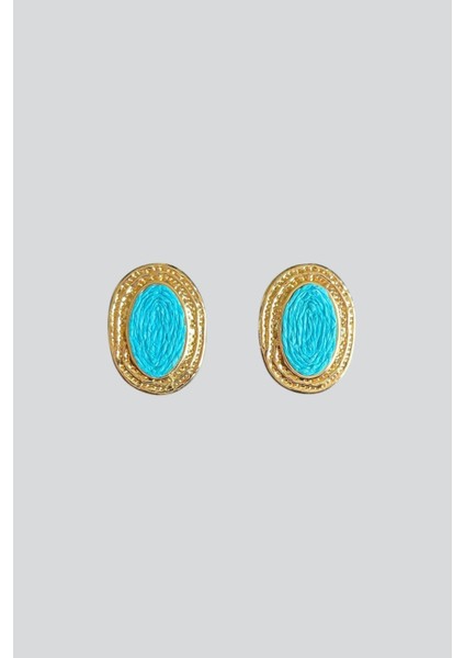 Oval Dokulu Hasır Detay Küpe