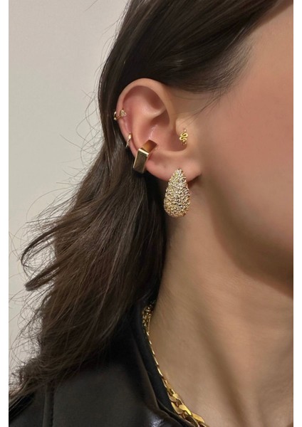 Gold Dokulu Damla Küpe