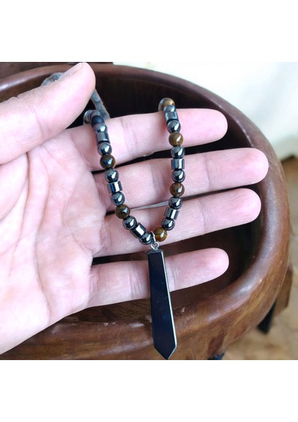 Hematit Taşı 6mm Kolye Kaplan Gözü Doğal Taş Kolye Bohem Kolye 6 mm Doğal Taş Kolye Kravat Model Hematit Kolye modelleri