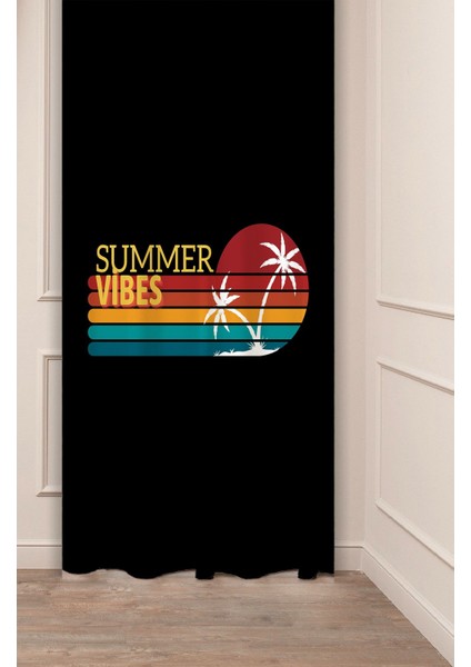 Summer Vibes Yaz Palmiye Güneş Desenli Özel Tasarım Dijital Baskılı (Tek Kanat) Modern Şık Fon Perde