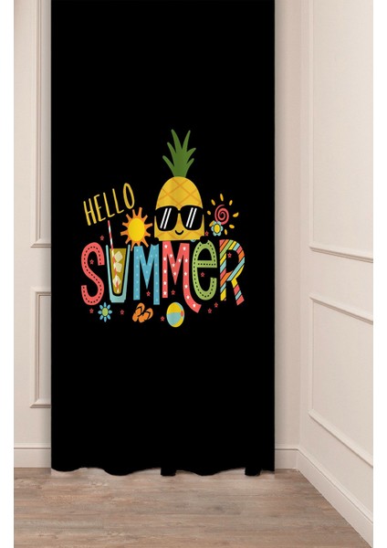 Hello Summer Yaz Ananas Güneş Kokteyl Desenli Özel Tasarım Dijital Baskılı (Tek Kanat) Şık Fon Perde