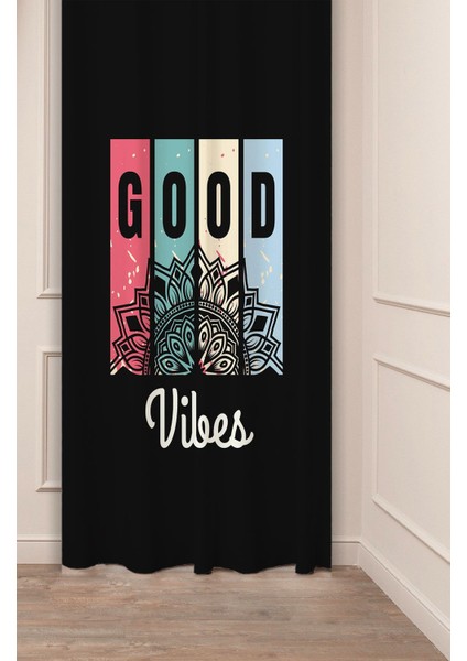 Good Vibes Mandala Hippi Etnik Desenli Özel Tasarım Dijital Baskılı (Tek Kanat) Modern Şık Fon Perde