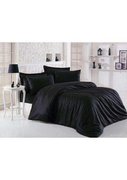 Elegant Siyah Çift Kişilik Saten Nevresim Takımı