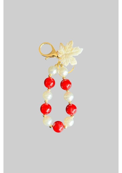 Incili Yaprak Detay Anahtarlık Çanta Charmı