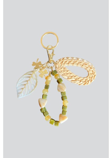 Taşlı Yaprak Detay Anahtarlık Çanta Charmı