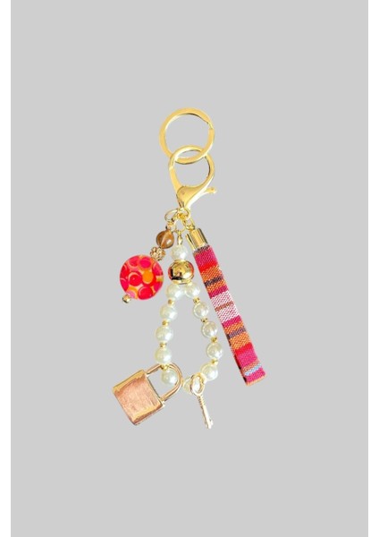 Incili Kilit Detay Anahtarlık Çanta Charmı