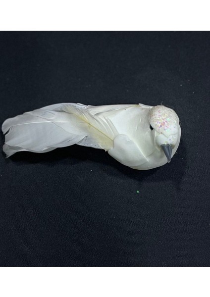 Strafor Güvercin Yapay Tüylü Simli 11*4 cm Dekoratif Ev Ofis Yılbaşı Süsü 1 Adet
