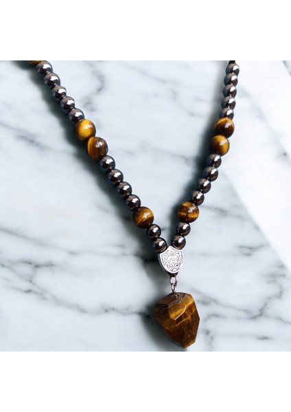 Kaplan Gözü Taşı Kolye 8 mm Hematit Taşı Kolye 6 mm Doğal Taş Kolye Bohem Kolye Doğal Taş Kolye modelleri