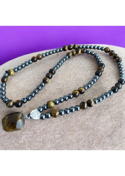 Kaplan Gözü Taşı Kolye 8 mm Hematit Taşı Kolye 6 mm Doğal Taş Kolye Bohem Kolye Doğal Taş Kolye fırsatları