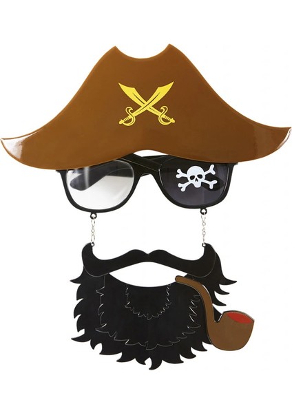 Kahve Şapkalı Pipolu Jack Sparrow Gözlüğü