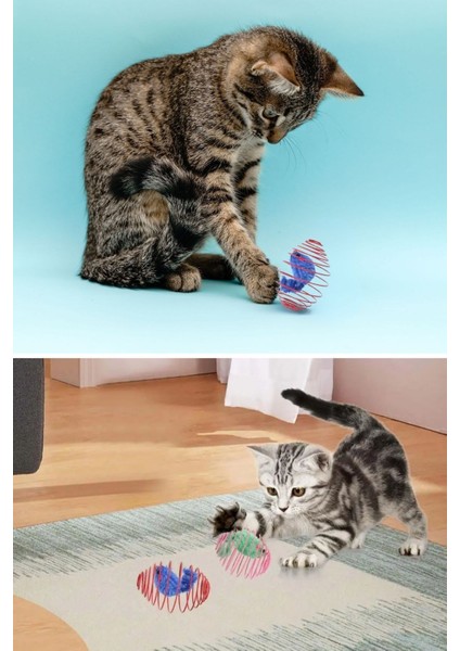 Yaylı Metal Fareli Kafes Kedi Oyun Topu Sıçrayan Spiral Kedi Topu