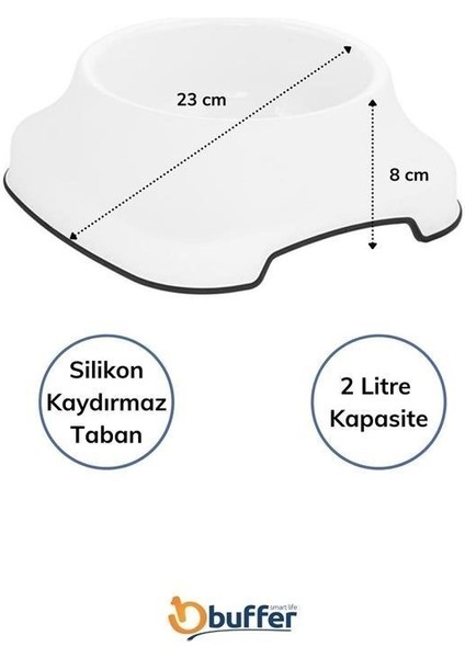 Silikon Kaydırmaz Taban Plastik Kedi ve Köpek Mama ve Su Kabı 2 L