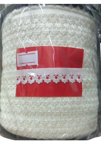Çamaşır Lastiği Dantelli 1 cm 75 Metre 1 Top Ekru