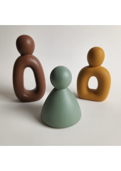 Dekoratif Modern Minimalist Aile Figürleri Sonbahar Renkleri 3'lü Set