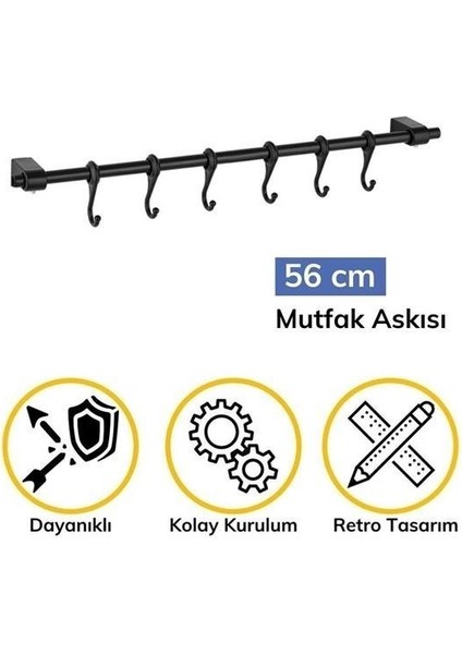 Duvara Monte Edilen 6 Kancalı Dekor Kaşıklık ve Kupa Askısı