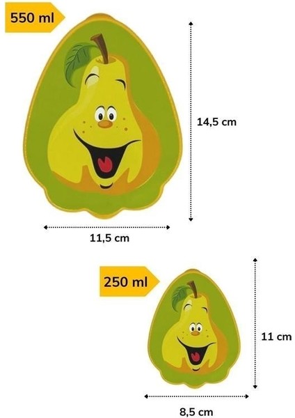 2'li Iç Içe Geçebilen Armut Model Saklama ve Beslenme Kabı Seti (550 ml + 250 Ml)