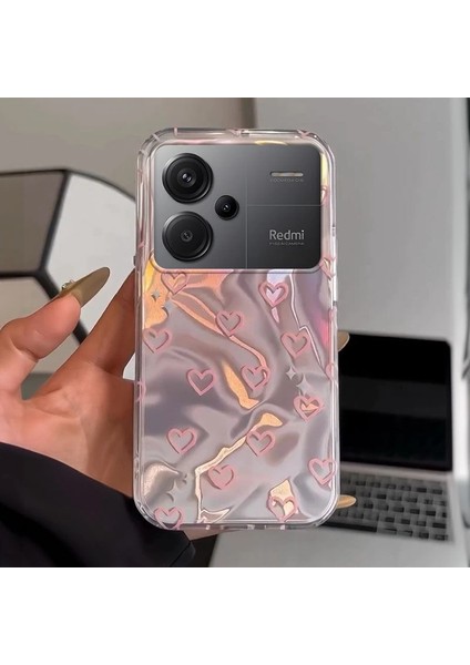 Xiaomi Redmi Note 13 Pro Plus 5g Uyumlu Zebana Pembe Kalp Desenli Silikon Kılıf