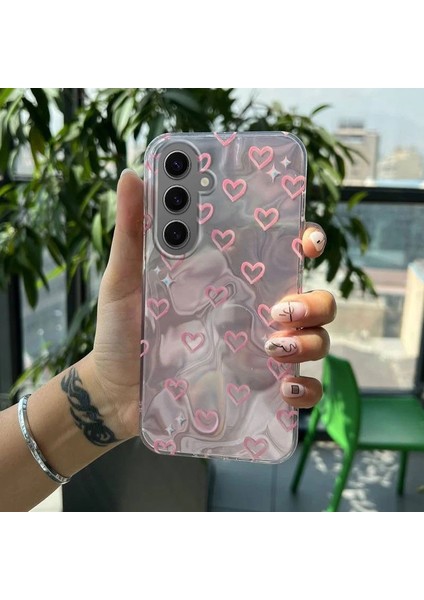 Samsung Galaxy S23 Fe Uyumlu Zebana Pembe Kalp Desenli Silikon Kılıf