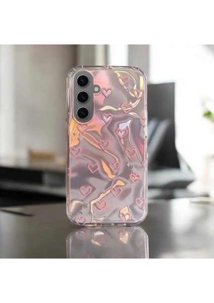 Samsung Galaxy S23 Fe Uyumlu Zebana Pembe Kalp Desenli Silikon Kılıf