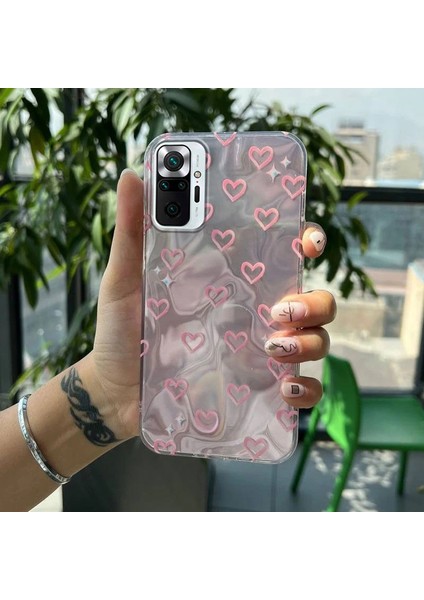 Xioami Redmi Note 10S Uyumlu Zebana Pembe Kalp Desenli Silikon Kılıf