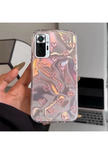 Xioami Redmi Note 10S Uyumlu Zebana Pembe Kalp Desenli Silikon Kılıf
