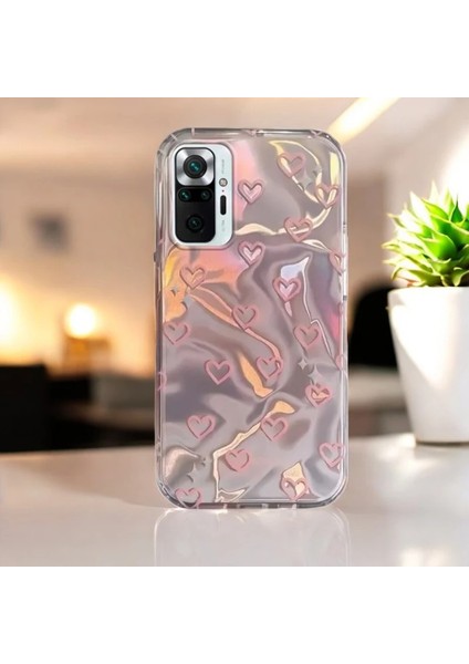 Xioami Redmi Note 10S Uyumlu Zebana Pembe Kalp Desenli Silikon Kılıf