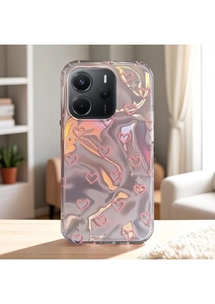 Xioami Redmi Note 14 Uyumlu Zebana Pembe Kalp Desenli Silikon Kılıf