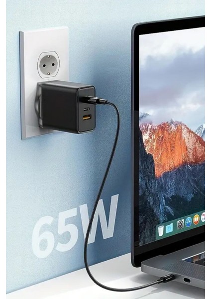 65W Hızlı Şarj Edebilen Type C Uçlu Şarj Aleti