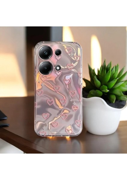 Xioami Redmi Note 14S Uyumlu Zebana Pembe Kalp Desenli Silikon Kılıf
