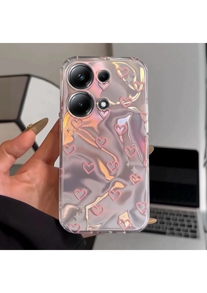 Xioami Redmi Note 14S Uyumlu Zebana Pembe Kalp Desenli Silikon Kılıf