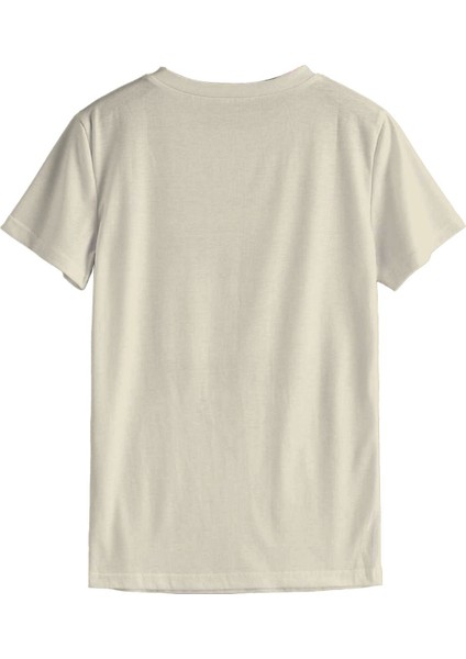 Kadın Taş Renkli Kalp Baskılı Oversize Tişört - Minimal Tasarım